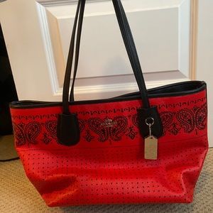 Red and black coach bandana paisley bag